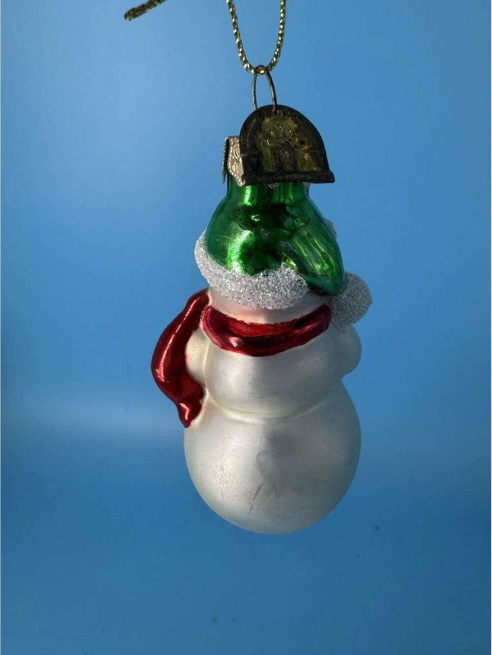 Vintage 2003 Thomas Pacconi Blown Glass Snowman Holding Beach Ball Ornament 3.5